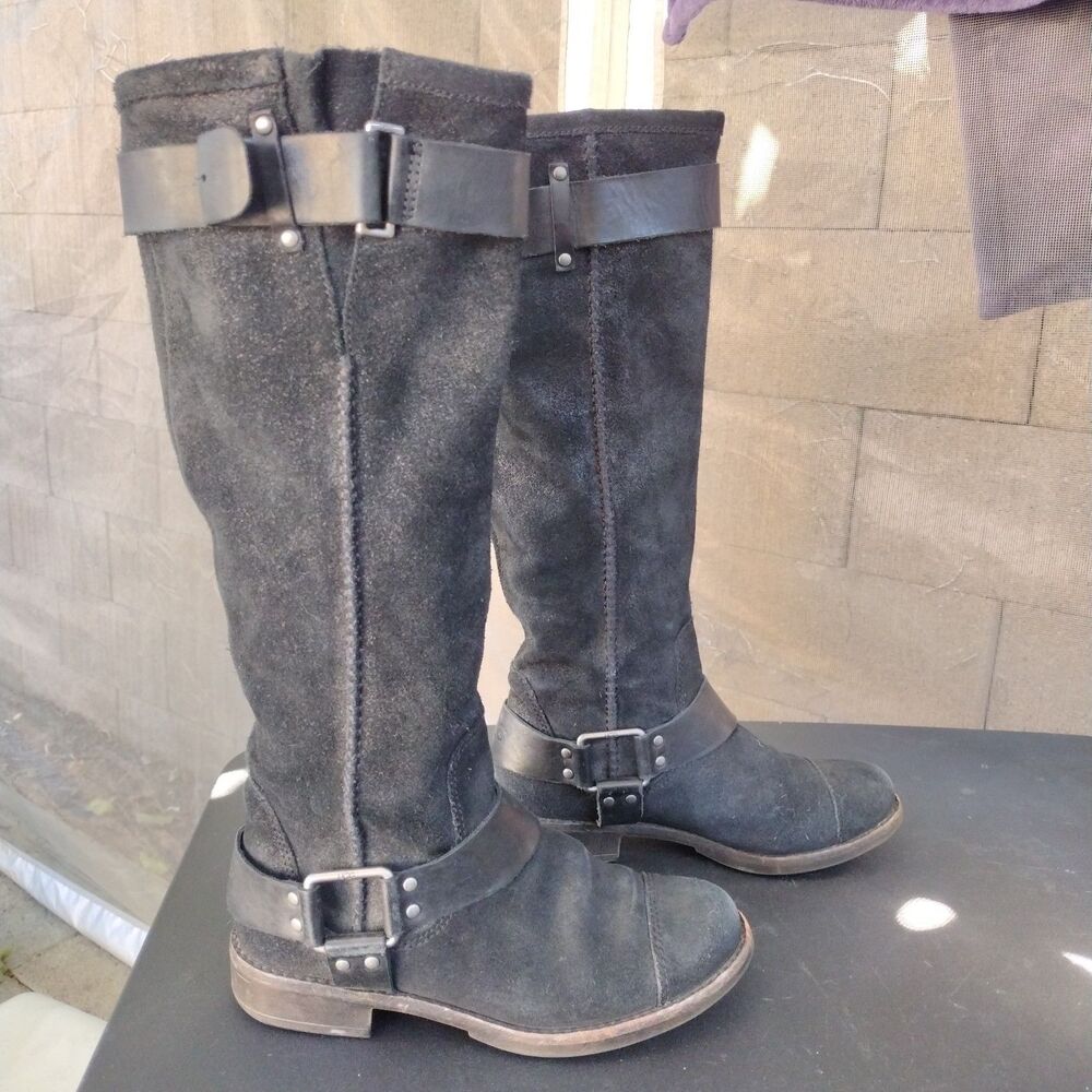 Ugg Dree Black Suede Tall Riding Boots Womens Size 5 Glitter Harness 1005390 - Picture 2 of 10
